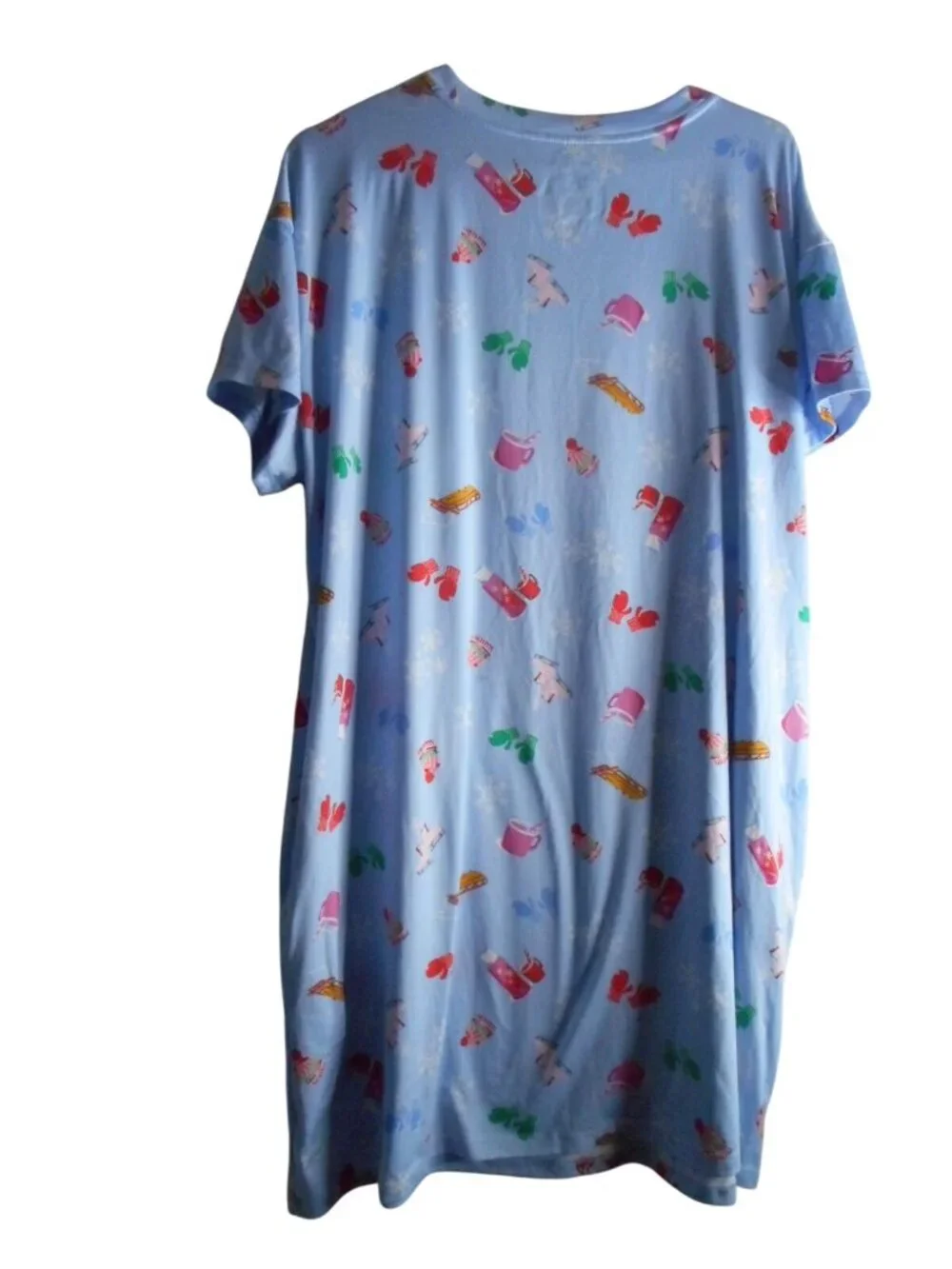 Joyspun Nightgown Nightshirt Sleepwear pockets Blue winter Sz L / XL sled snow - Picture 5 of 5